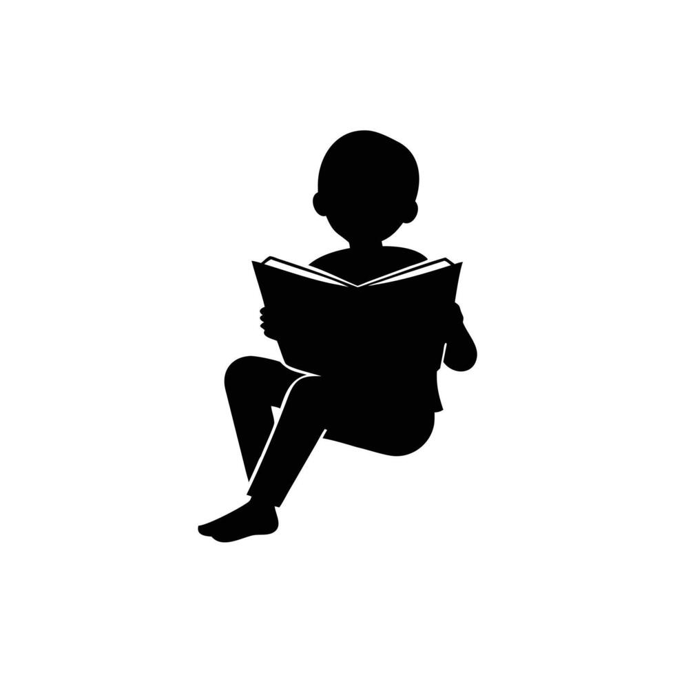 Boy reading book silhouette illustration vector
