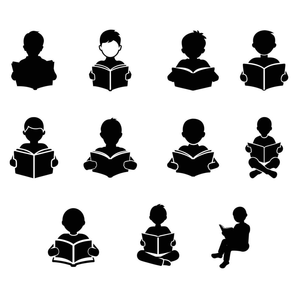Boy reading a book silhouette illustration vector