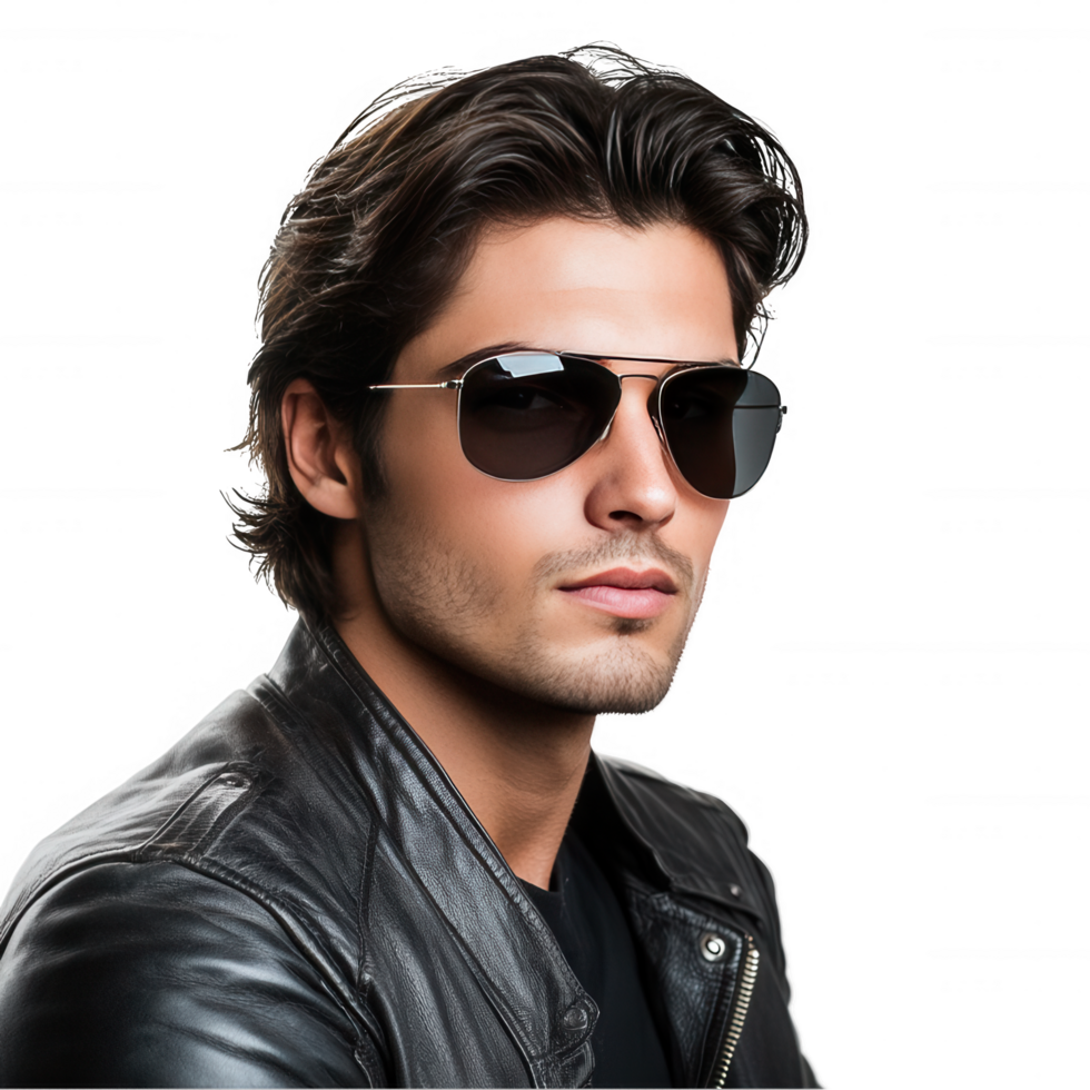 A man wearing sunglasses and a leather jacket png
