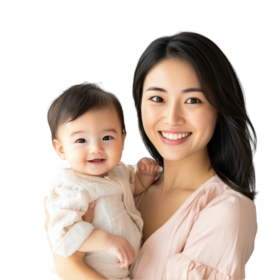 A woman holding a baby and smiling png