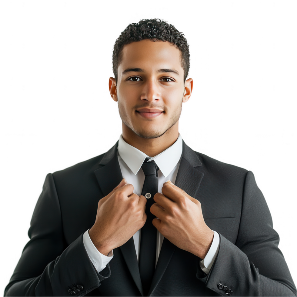 A man in a suit adjusting his tie png