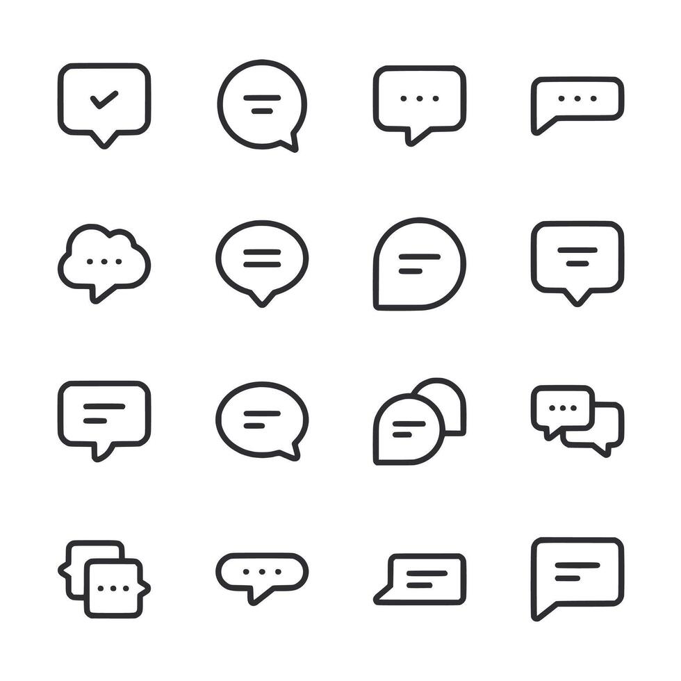 A set of white and black icons that represent different types of conversations vector