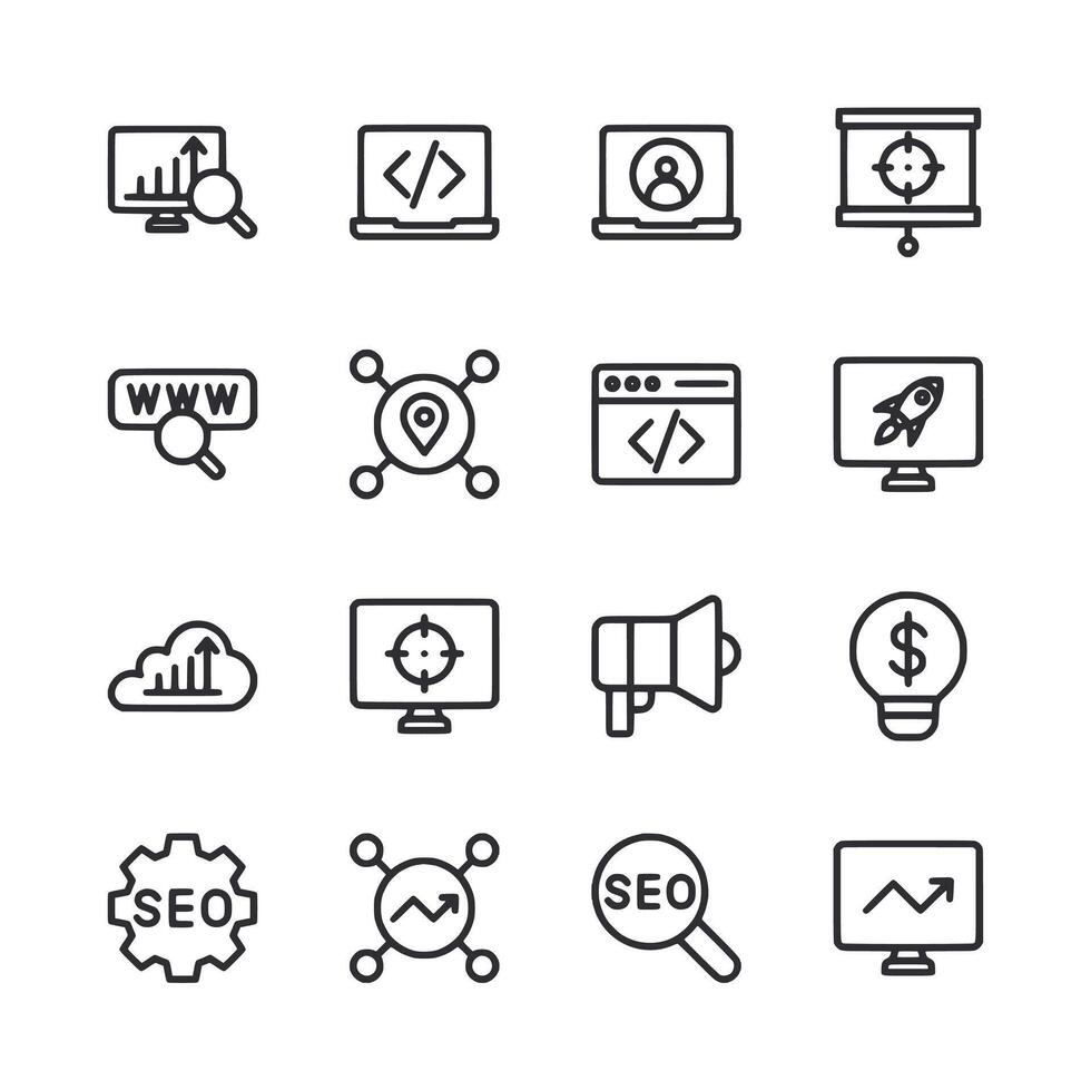 Set of icons for various computer-related tasks vector