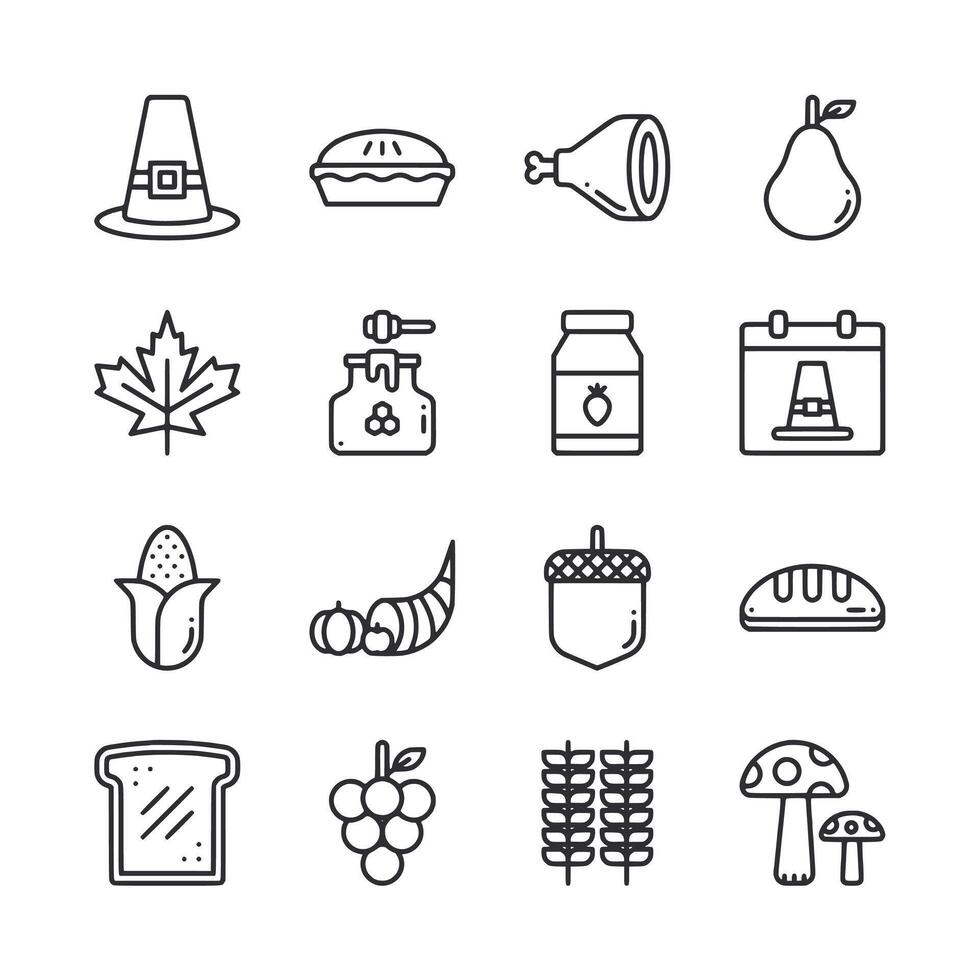 A set of icons for Thanksgiving food and holidays vector
