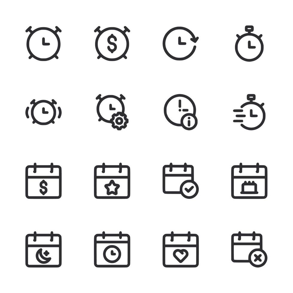 Set of black and white icons for a calendar vector