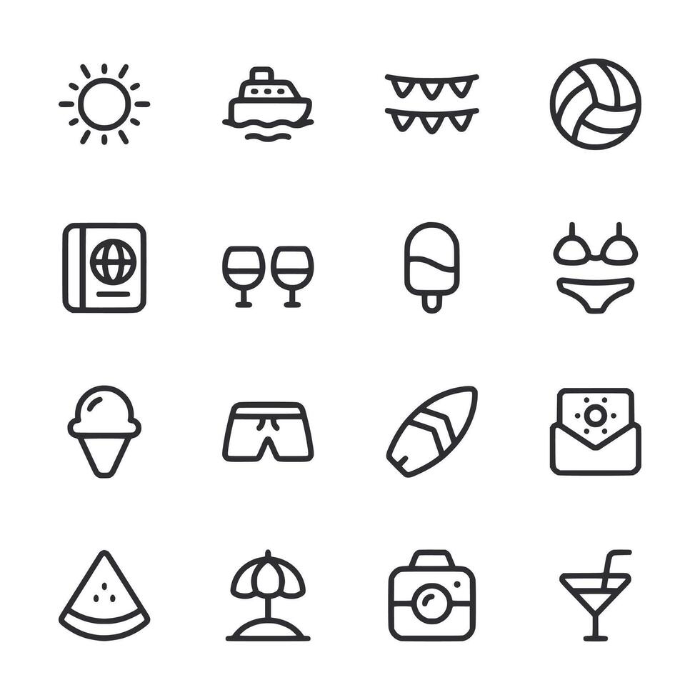 Set of icons for beach and summer activities vector