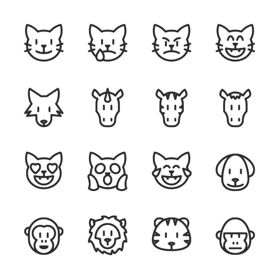 Collection of animal faces in black and white vector