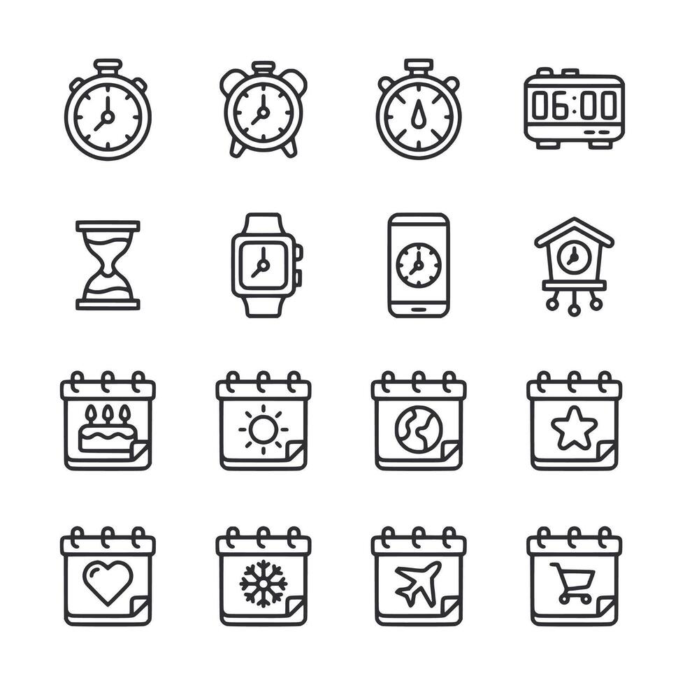 Set of white and black icons for a calendar vector