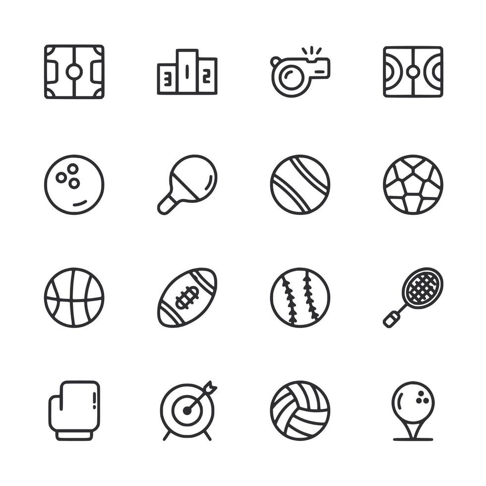 A set of sports icons including a ball, racket, and a soccer ball vector