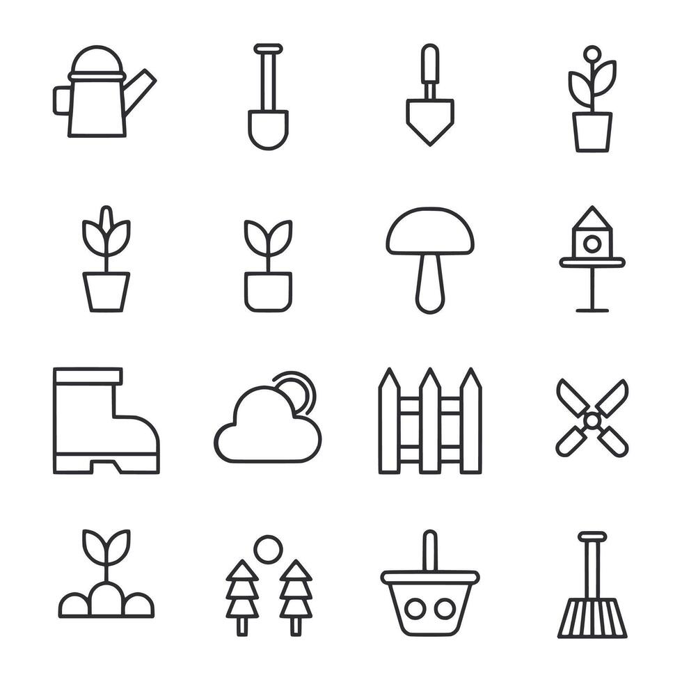 A set of garden tools and plants vector