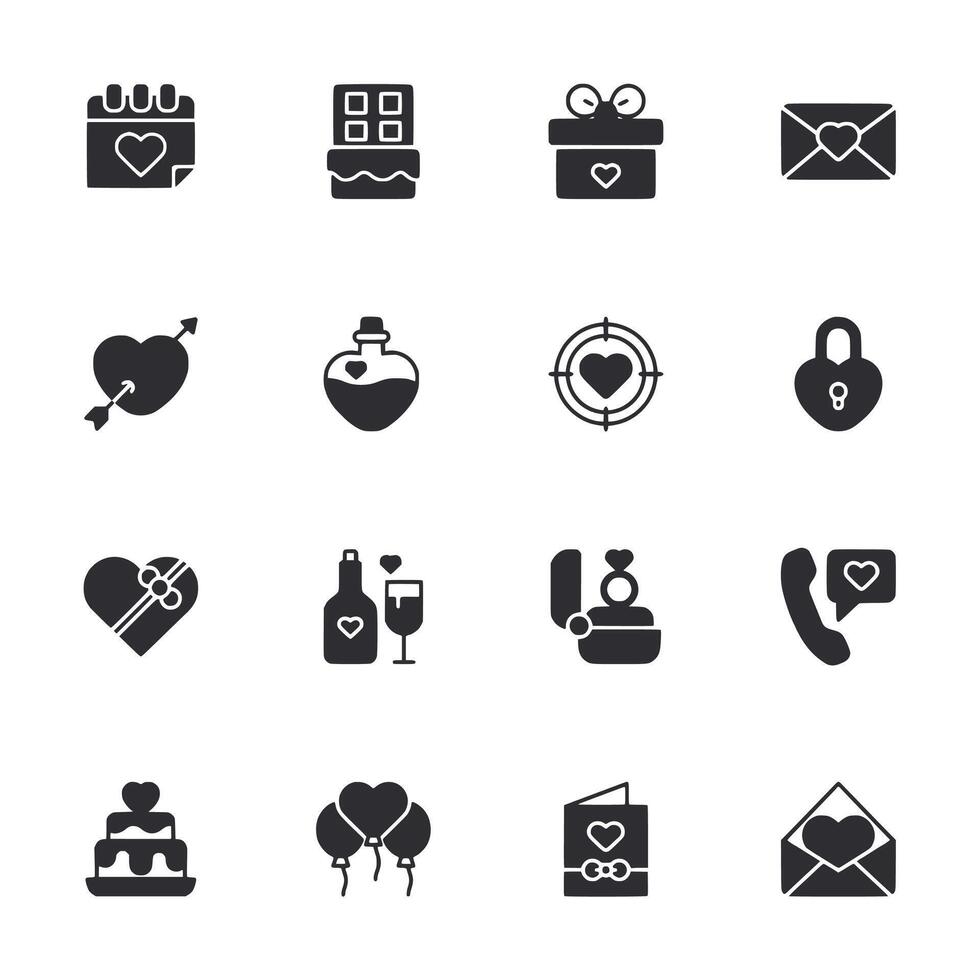 Set of black and white icons for Valentine's Day vector