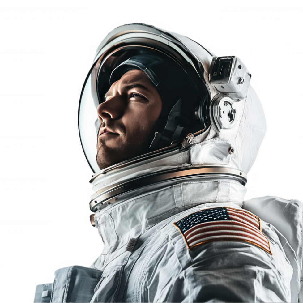 An astronaut in space suit with an american flag png