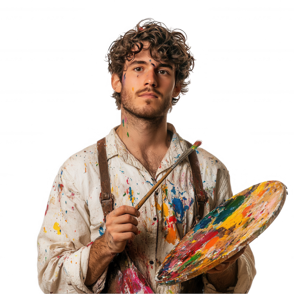 A man holding a paint palette and paint brush png