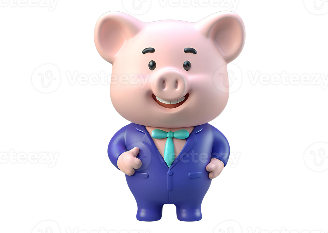 Cheerful 3D Render of a Pig in a Suit Smiling and Confident Business Character png