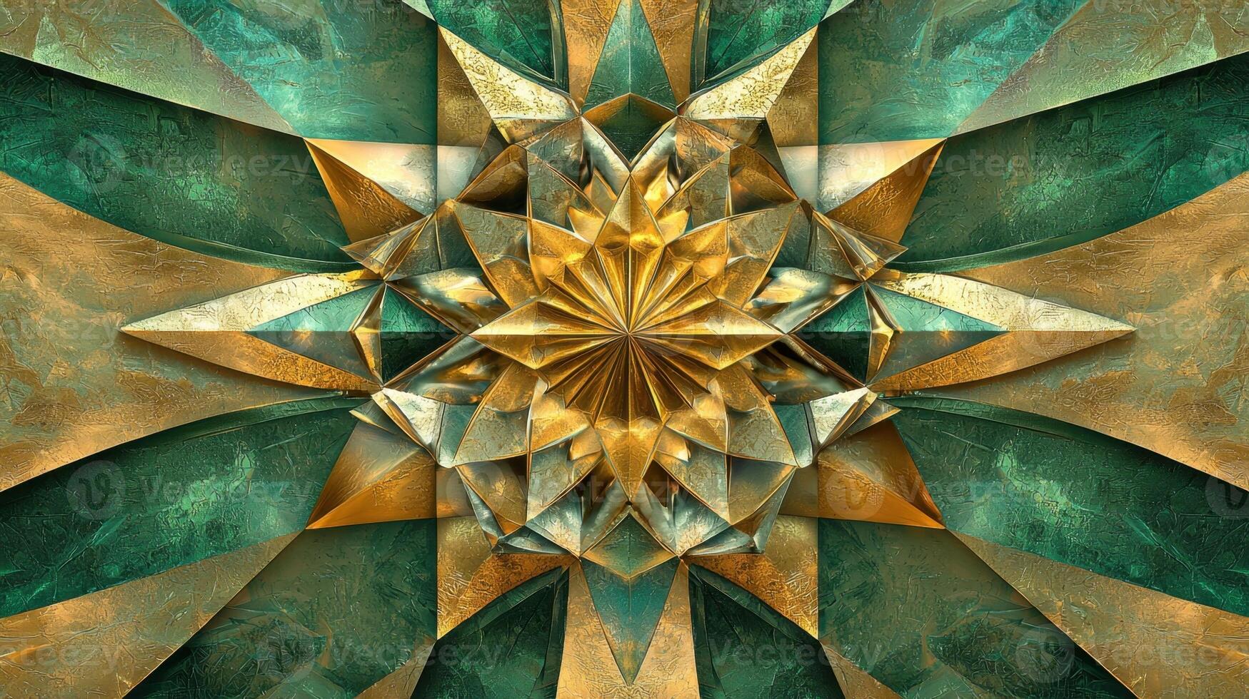Golden star, abstract art, green and gold photo