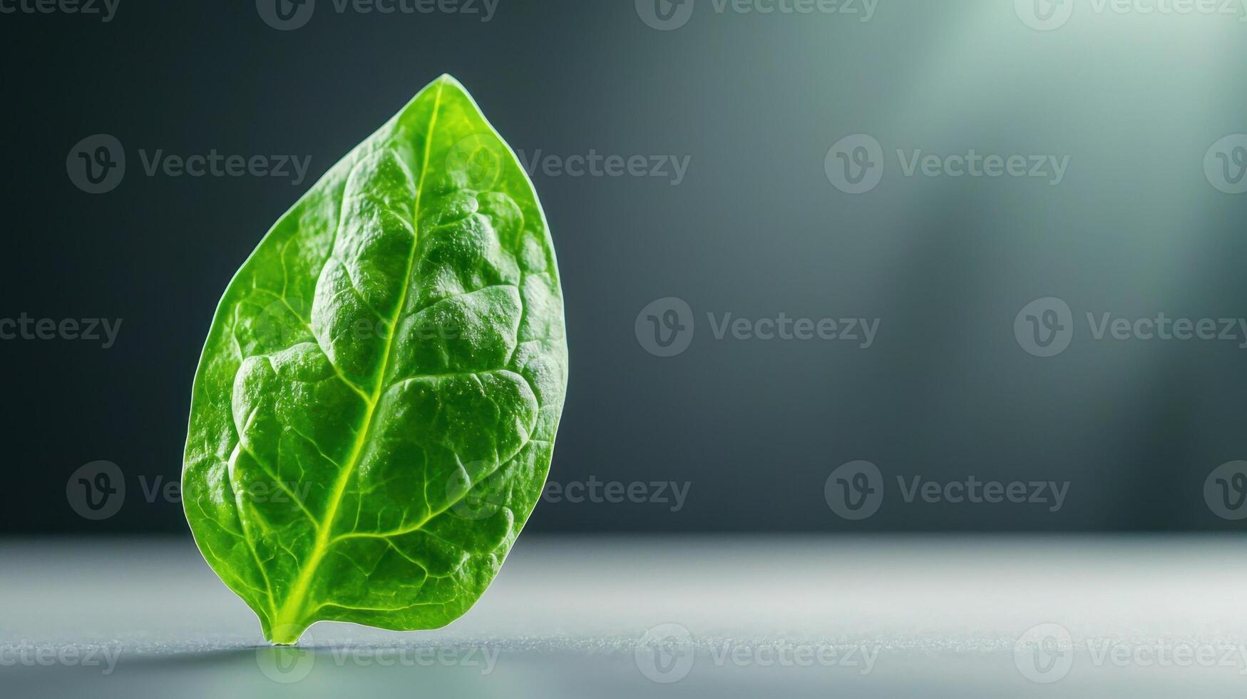 A single green leaf on a table photo