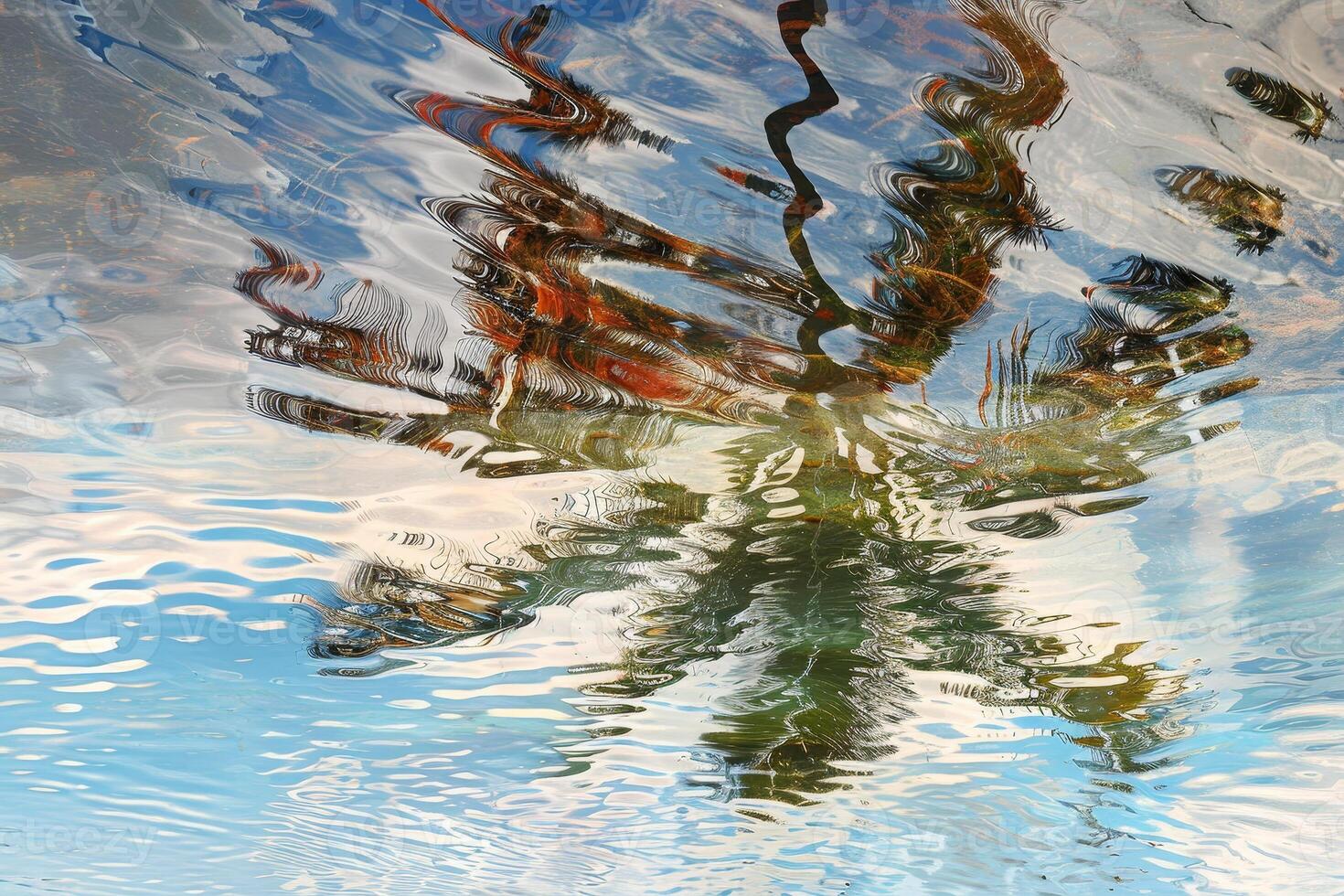 A palm tree is reflected in the water photo