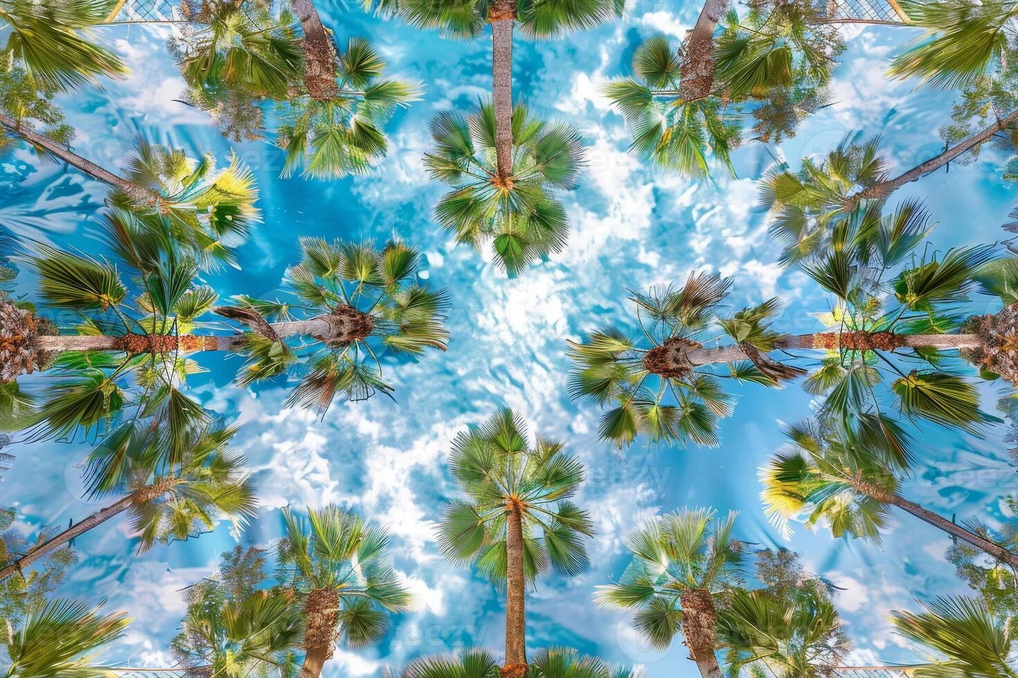 Palm trees in the sky with blue sky background photo