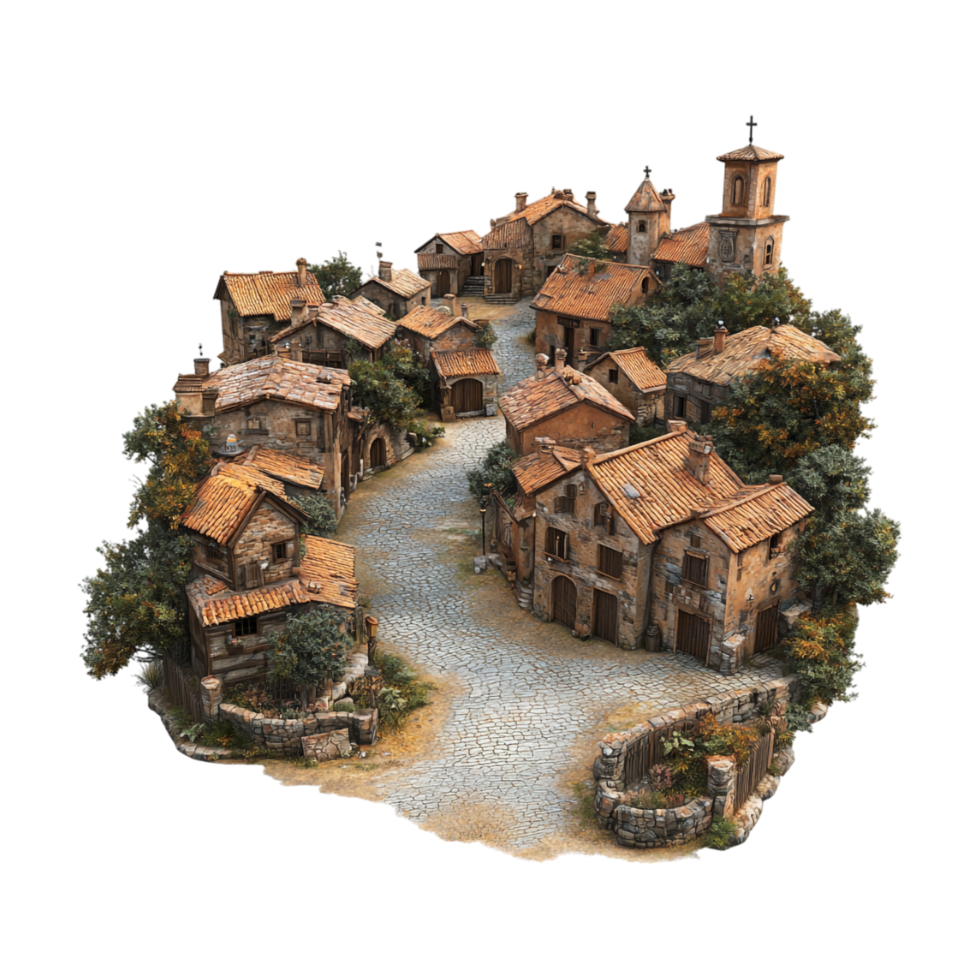 a village with a small town on a hill png