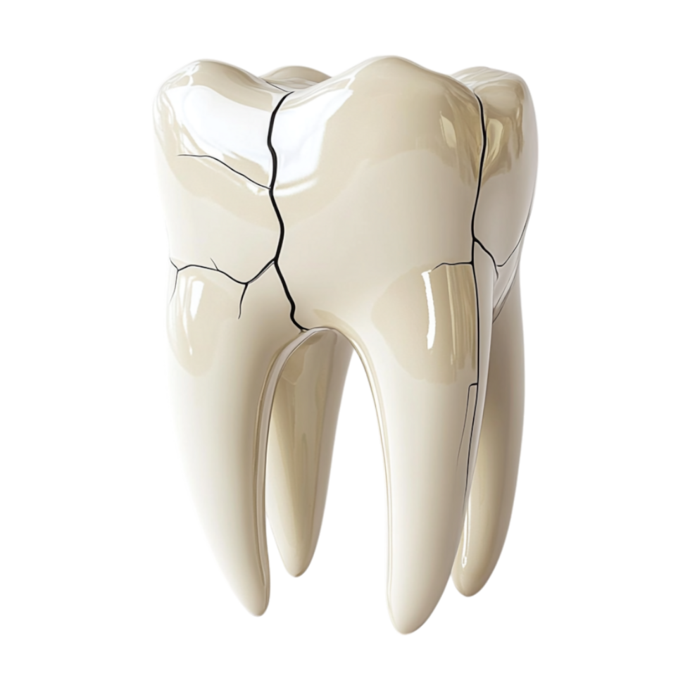 a tooth with a crack in it on a transparent background png