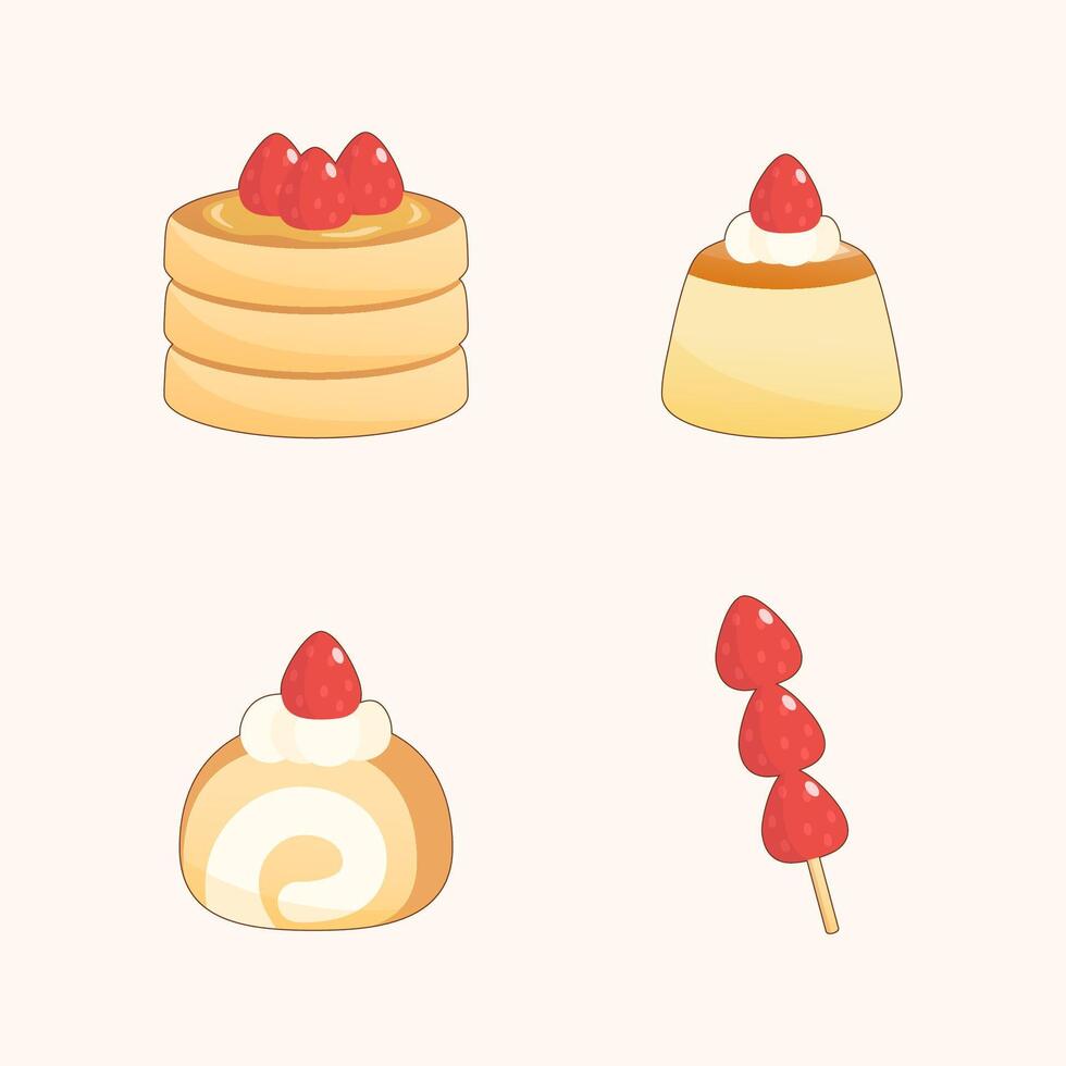 set of strawberry dessert vector
