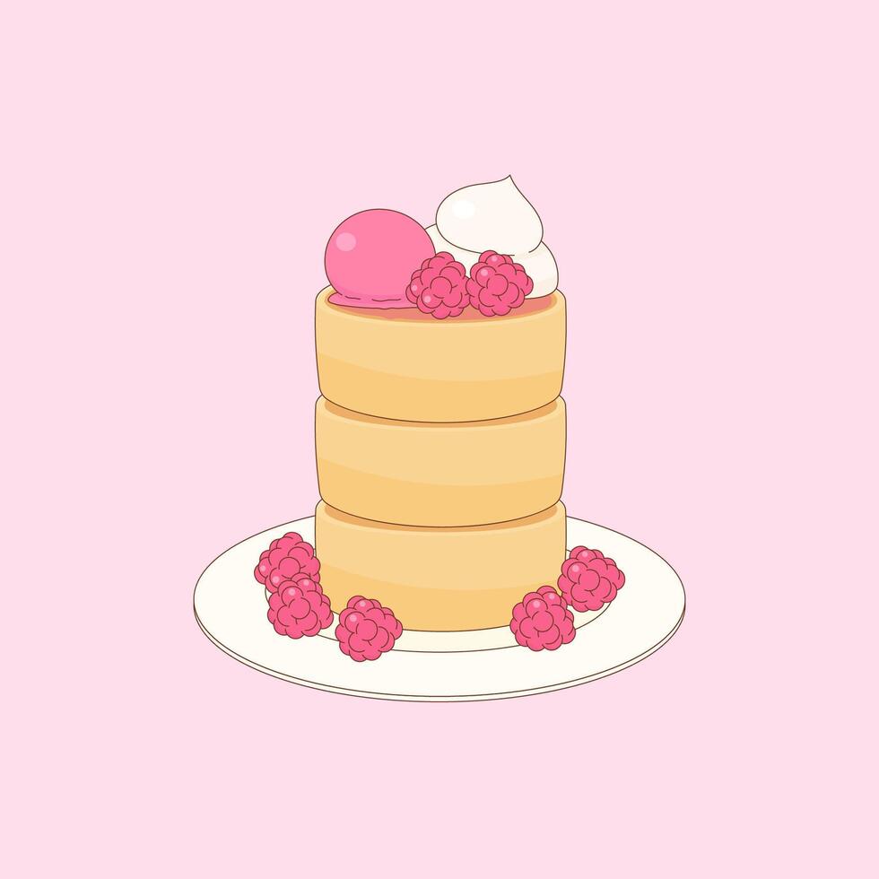raspberry pancake dessert vector