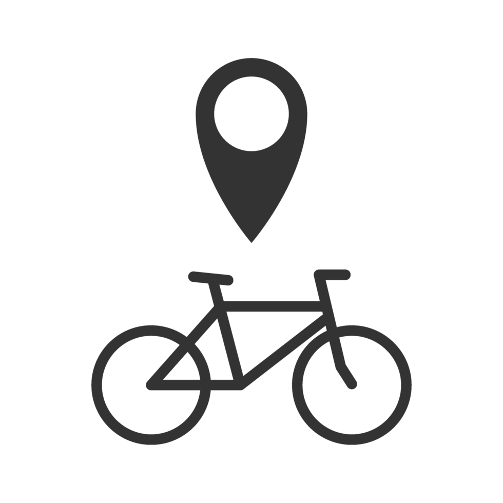 A bike with a pin on it and a map marker png