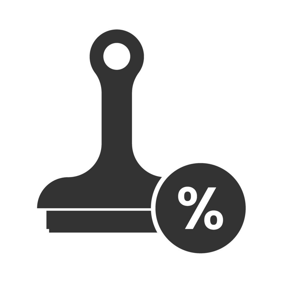 A black and white icon of a hammer and a percentage sign png