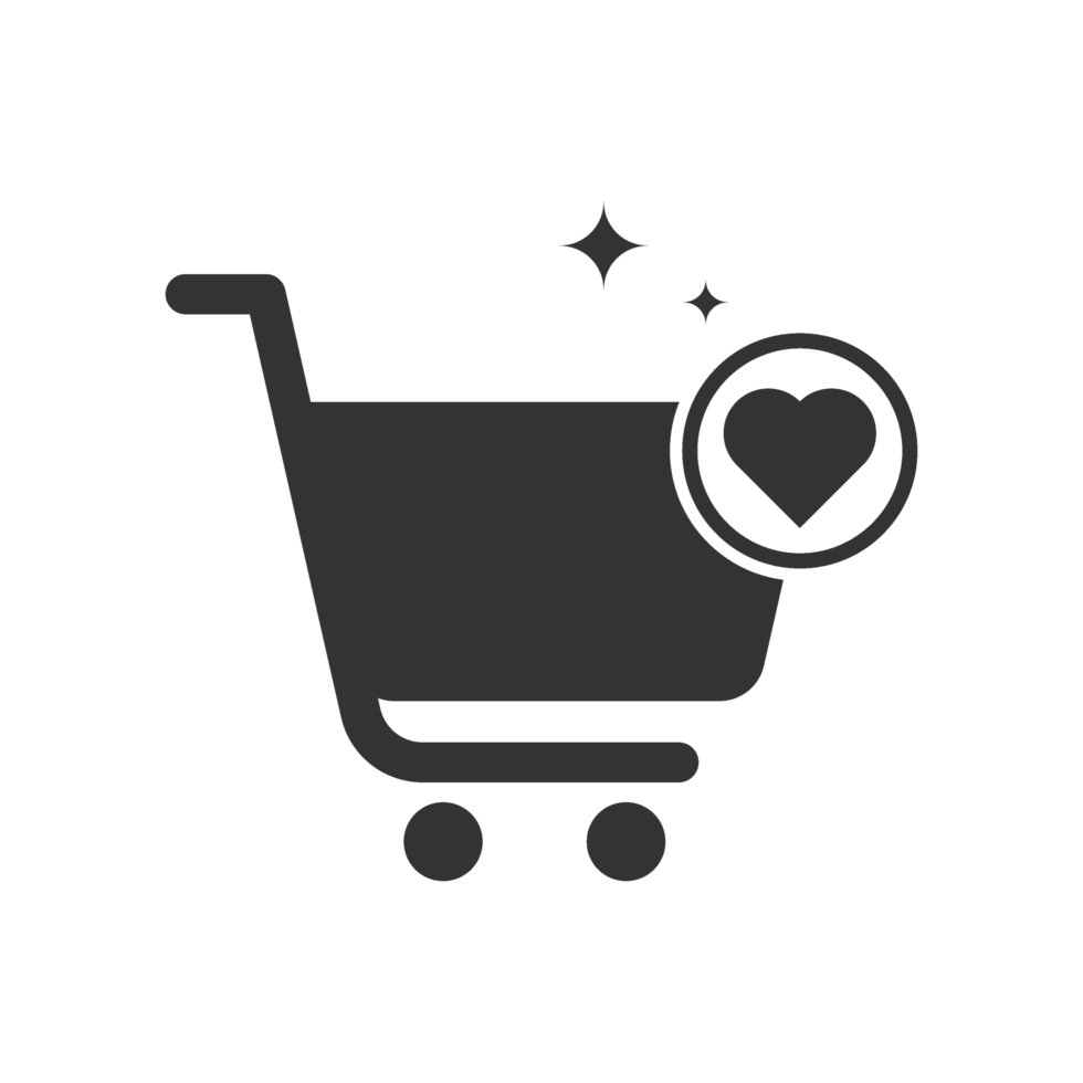 A shopping cart with a heart icon png