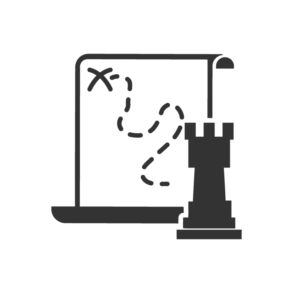 A black and white illustration of a chess board and a piece of paper png