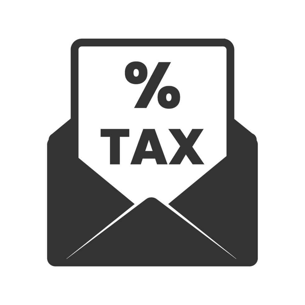A black envelope with a tax sign on it png