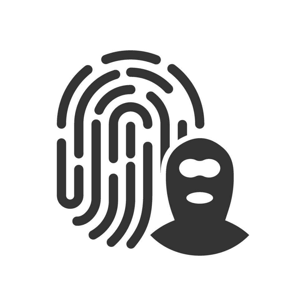 A black and white image of a fingerprint and a person png