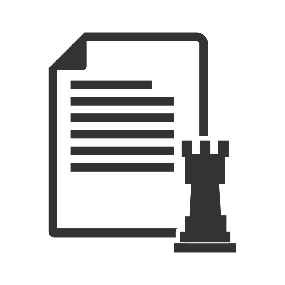 A black and white image of a chess piece and a document png