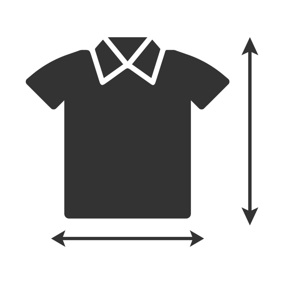 A shirt is shown with a measurement of the length and width png