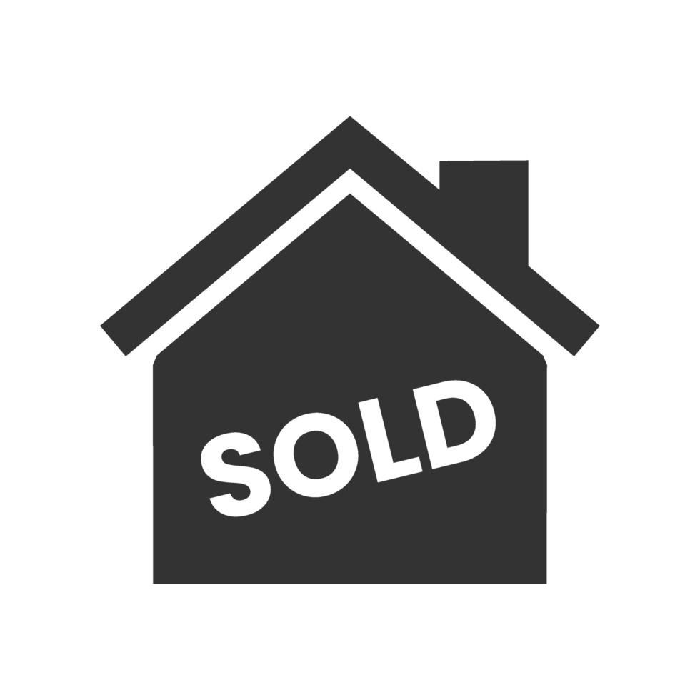 A black and white house with the word sold on it png