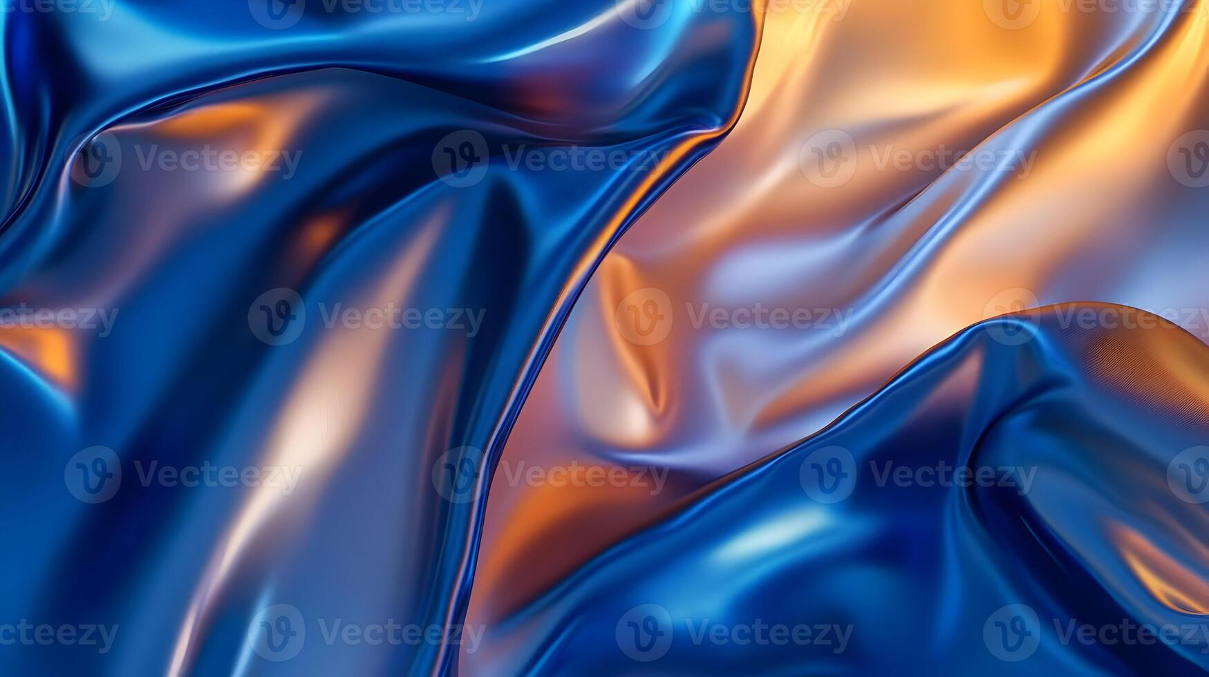 Iridescent Surface Shimmers, Abstract Play of Blue and Gold Metallic Folds Texture photo