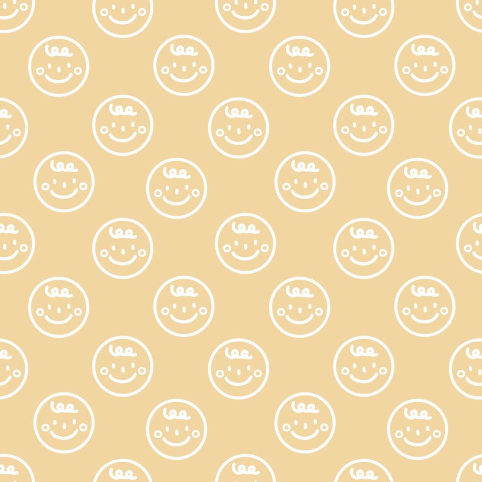 seamless minimal smile line art repeat pattern in yellow background vector