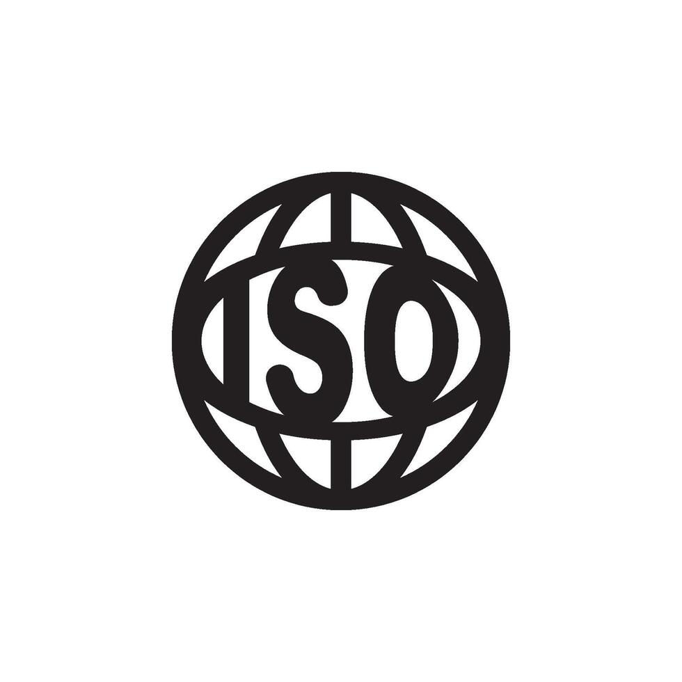 The logo for iso is shown in black and white vector