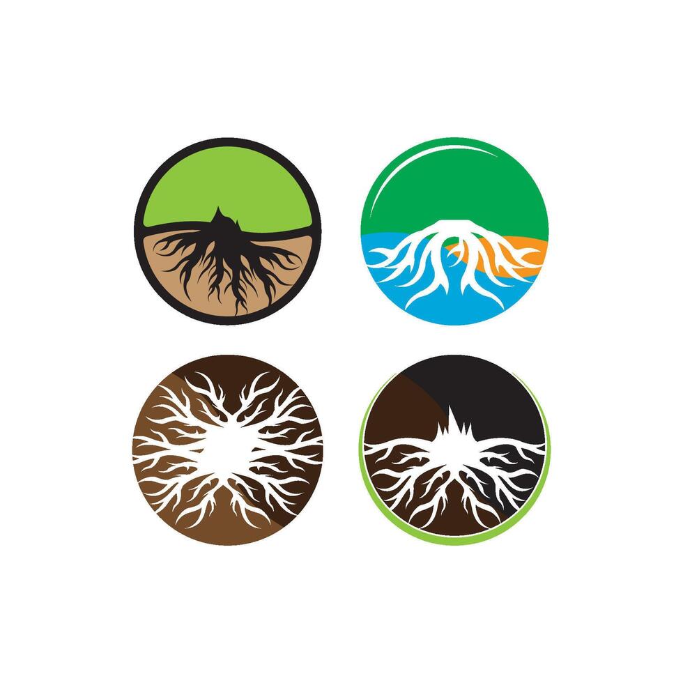 Four different types of roots and roots logos vector