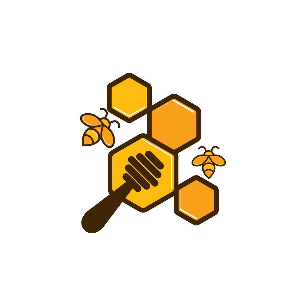 Honeycomb logo design with honeycomb and bee vector
