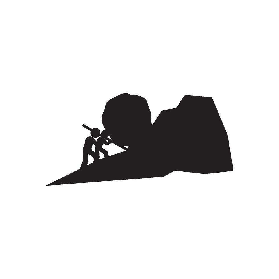 A silhouette of a man climbing up a mountain vector
