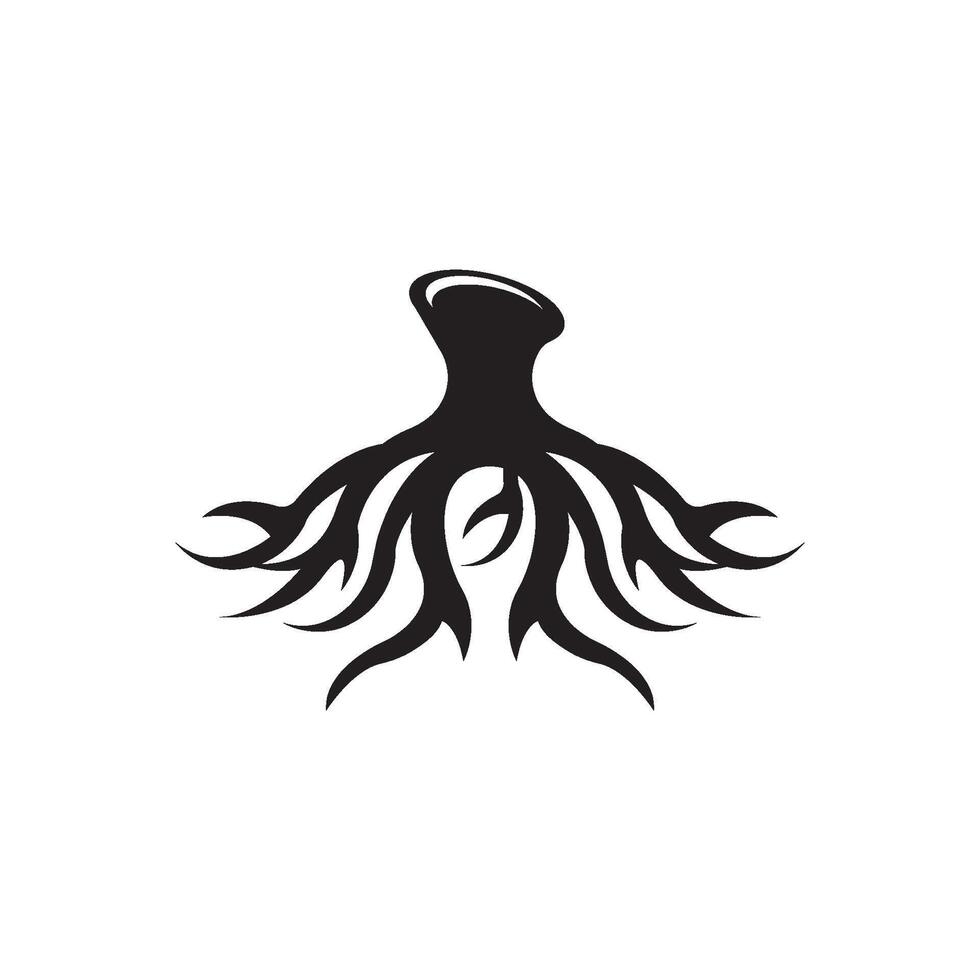 A black and white logo of a tree with roots vector