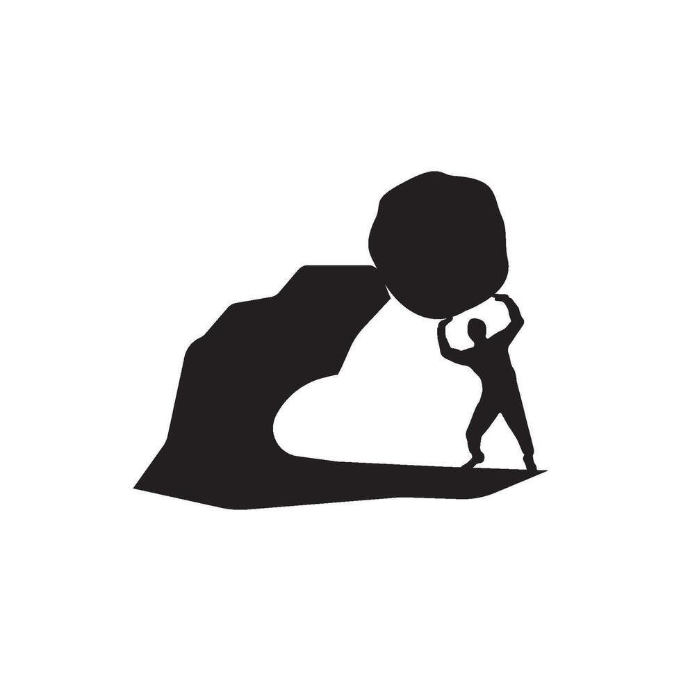 A silhouette of a man carrying a rock vector