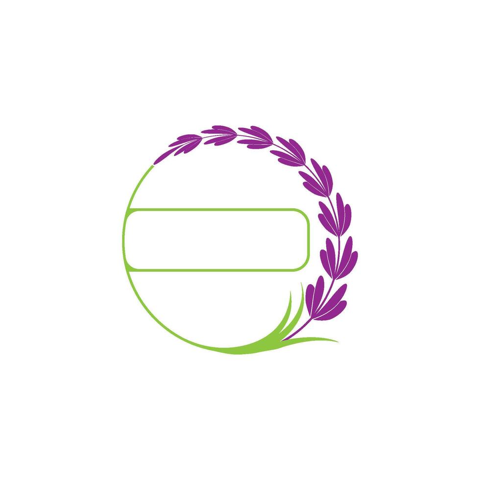 A purple and green logo with a wreath of flowers vector