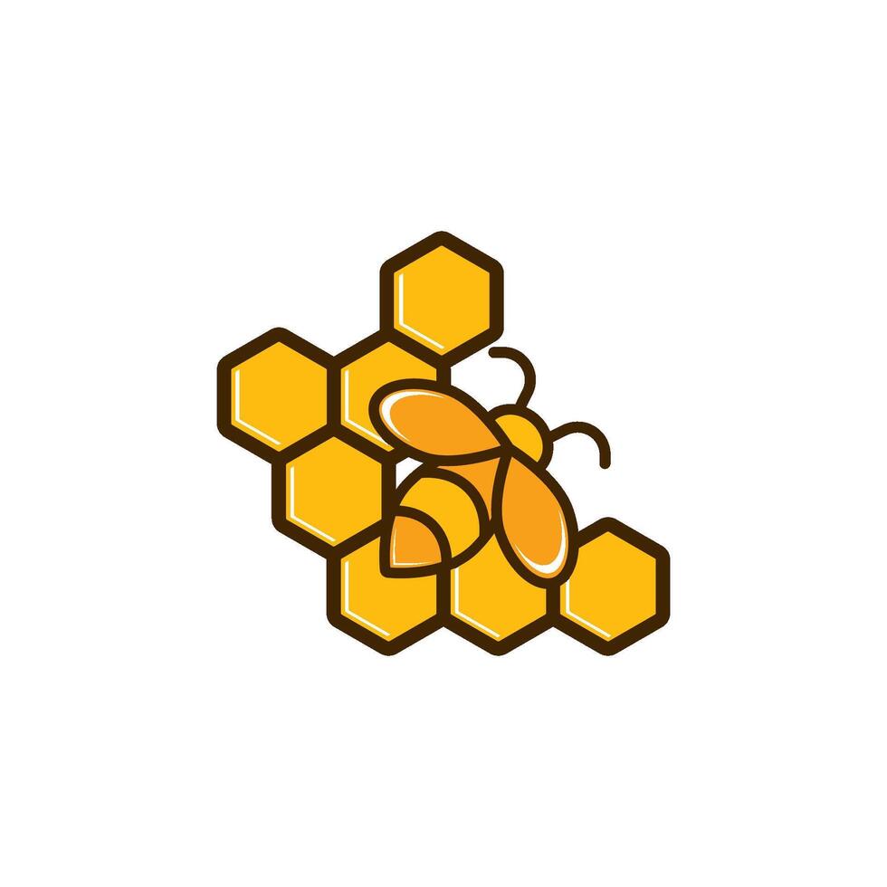 A bee is sitting on a honeycomb vector