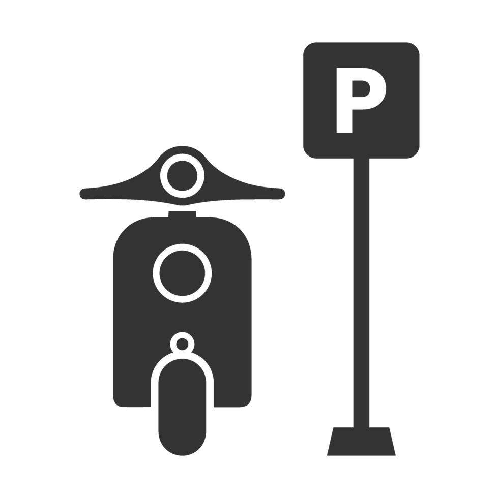 illustration of motorbike parking icon in dark color and transparent background png