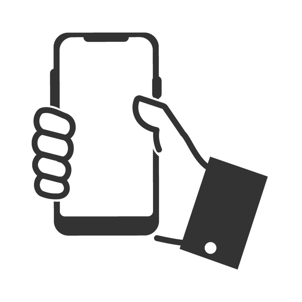 A hand holding a smartphone on a black background png