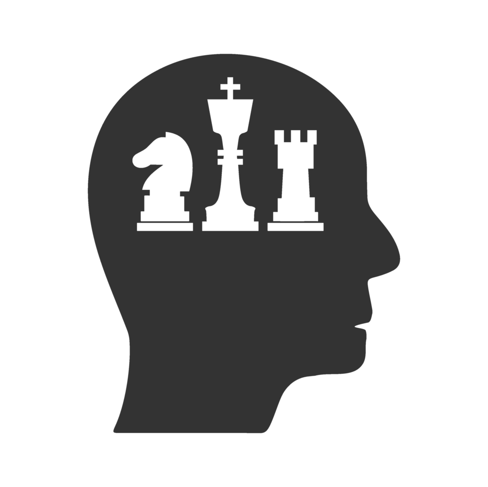 A silhouette of a man's head with chess pieces inside png