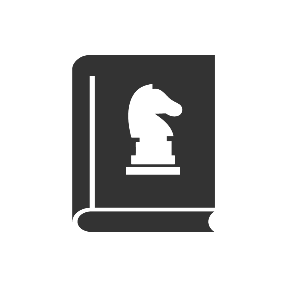 A black and white image of a chess book png