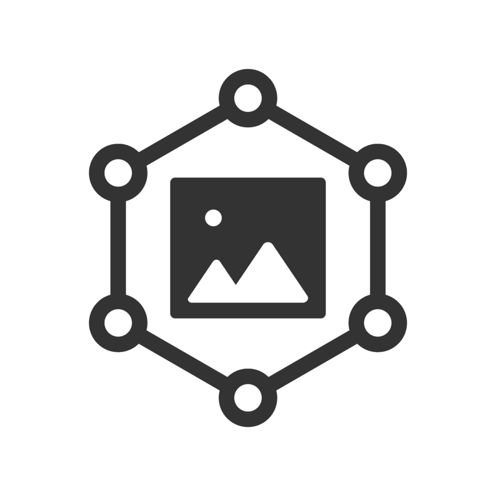 A black and white image of a photo with a hexagon png